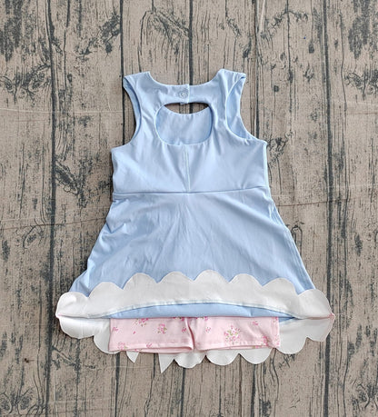 Blue and pink bow floral athletic dress girls