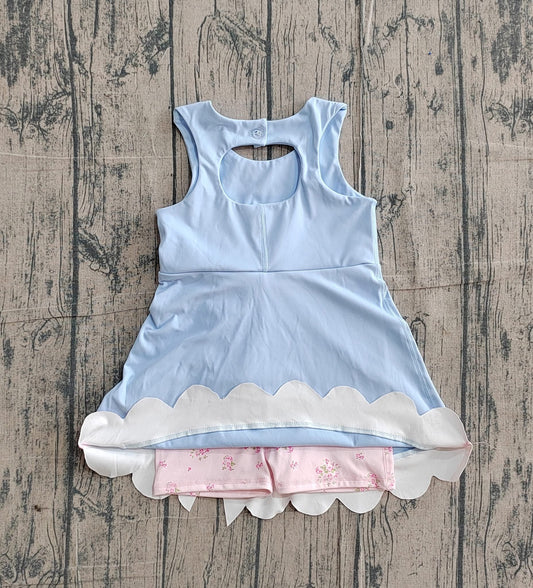 Blue and pink bow floral athletic dress girls