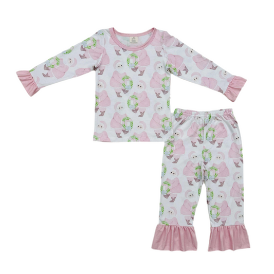 Girls bamboo pajamas pjs Santa wreath