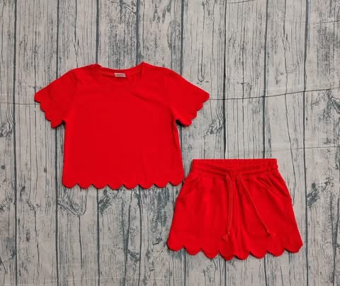 Scalloped set girls red