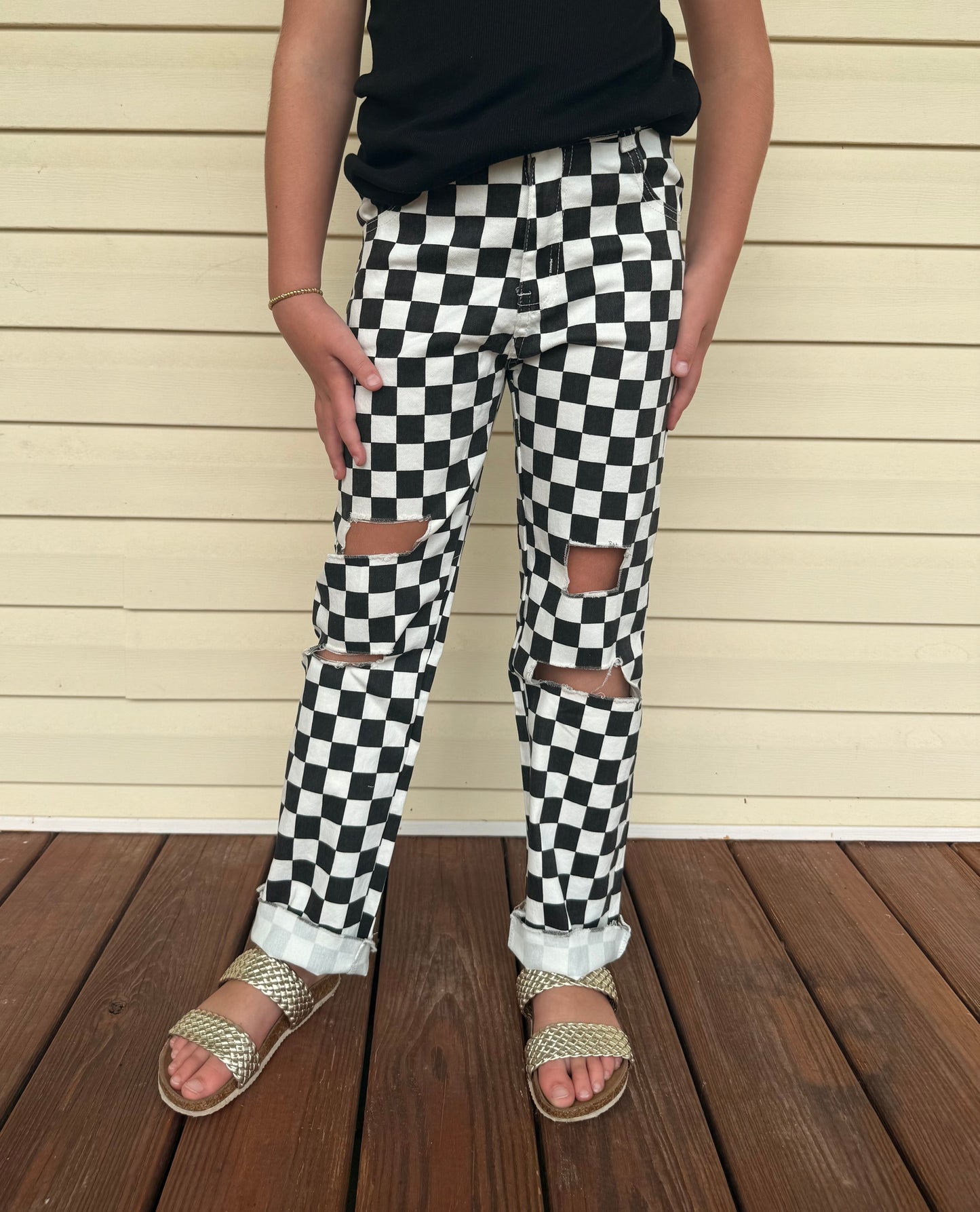 Checkered jeans denim boys girls