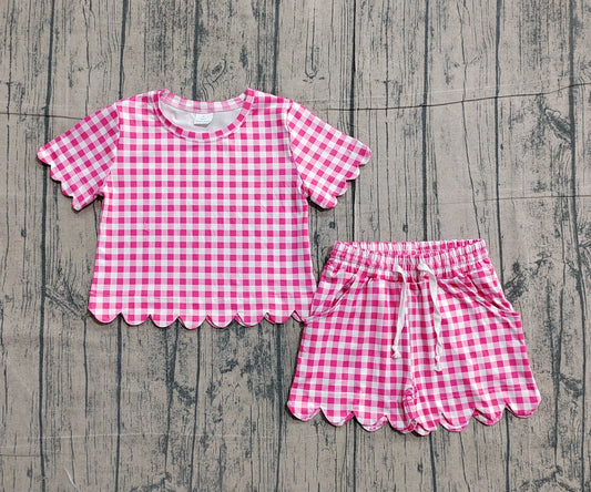 Scalloped set girls pink gingham