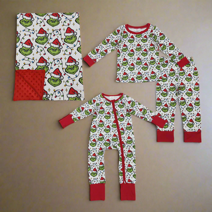 Christmas lights boys girls Loungewear pajamas pjs blanket