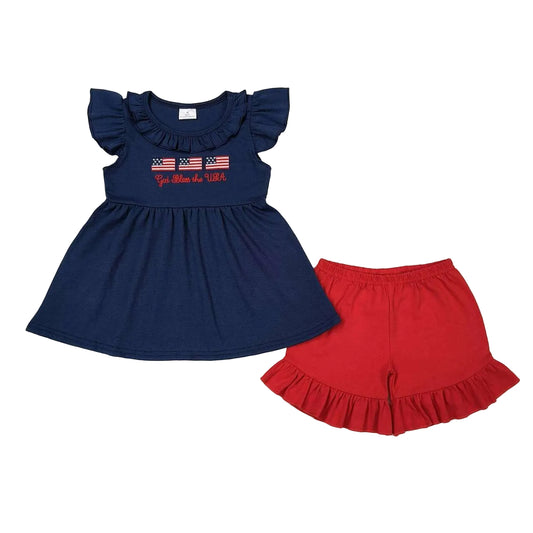 God Bless America 4th of July set girls