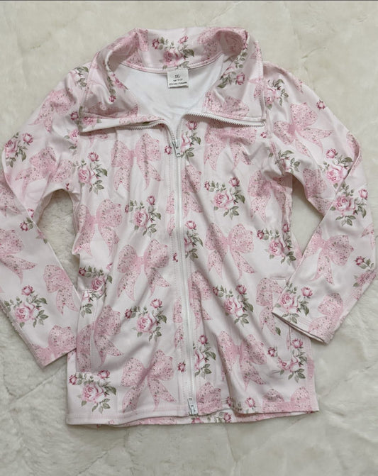 Pink bow floral athletic jacket girls