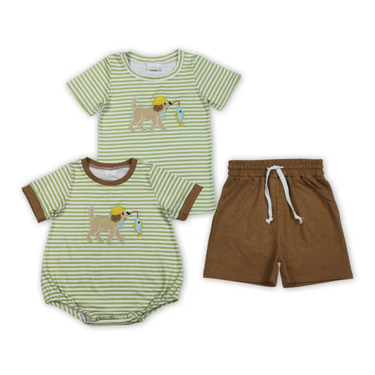 Fishing dog boys romper bubble set