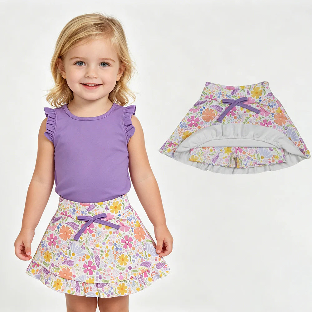 Purple floral skirt set girls