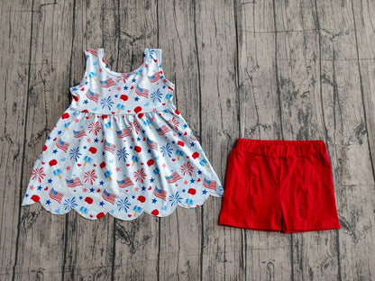 Red bow back summer popsicle/ America  set girls
