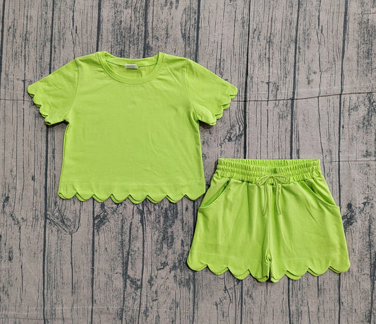 Scalloped set girls lime green