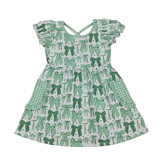 Green bow dress girls