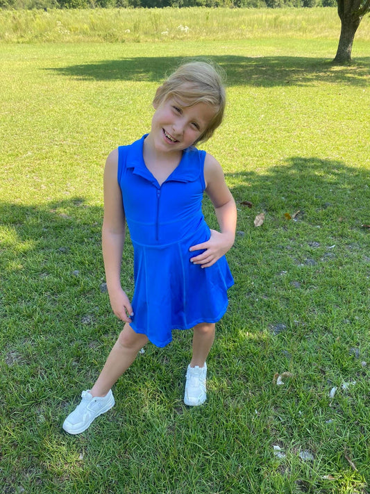 Royal blue, black, light pink, pink, green athletic dresses