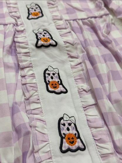 Purple gingham plaid ghost pumpkin romper girls