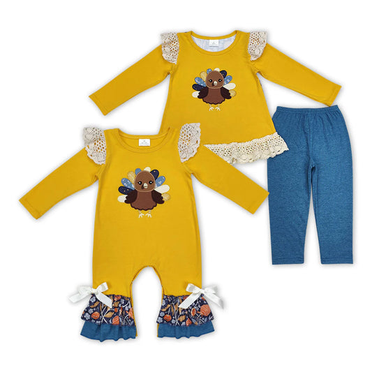 Fall turkey set, romper girls