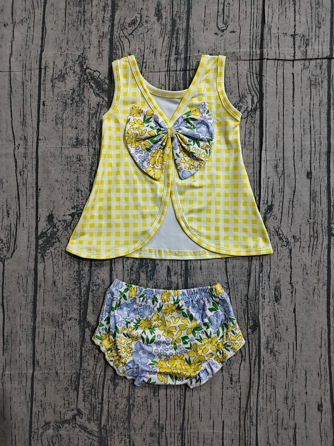 Spring summer yellow blue bow back set