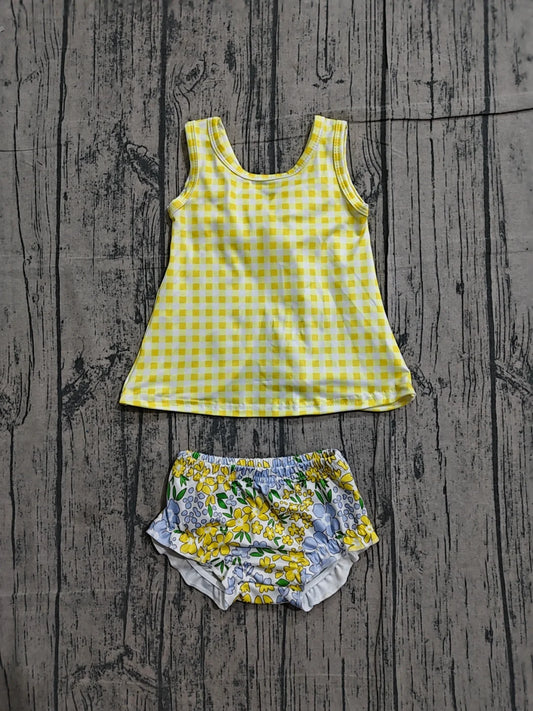 Spring summer yellow blue bow back set