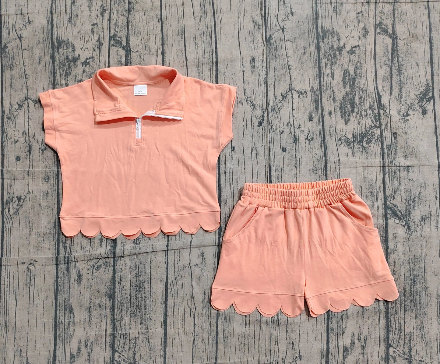 Scalloped zip set girls