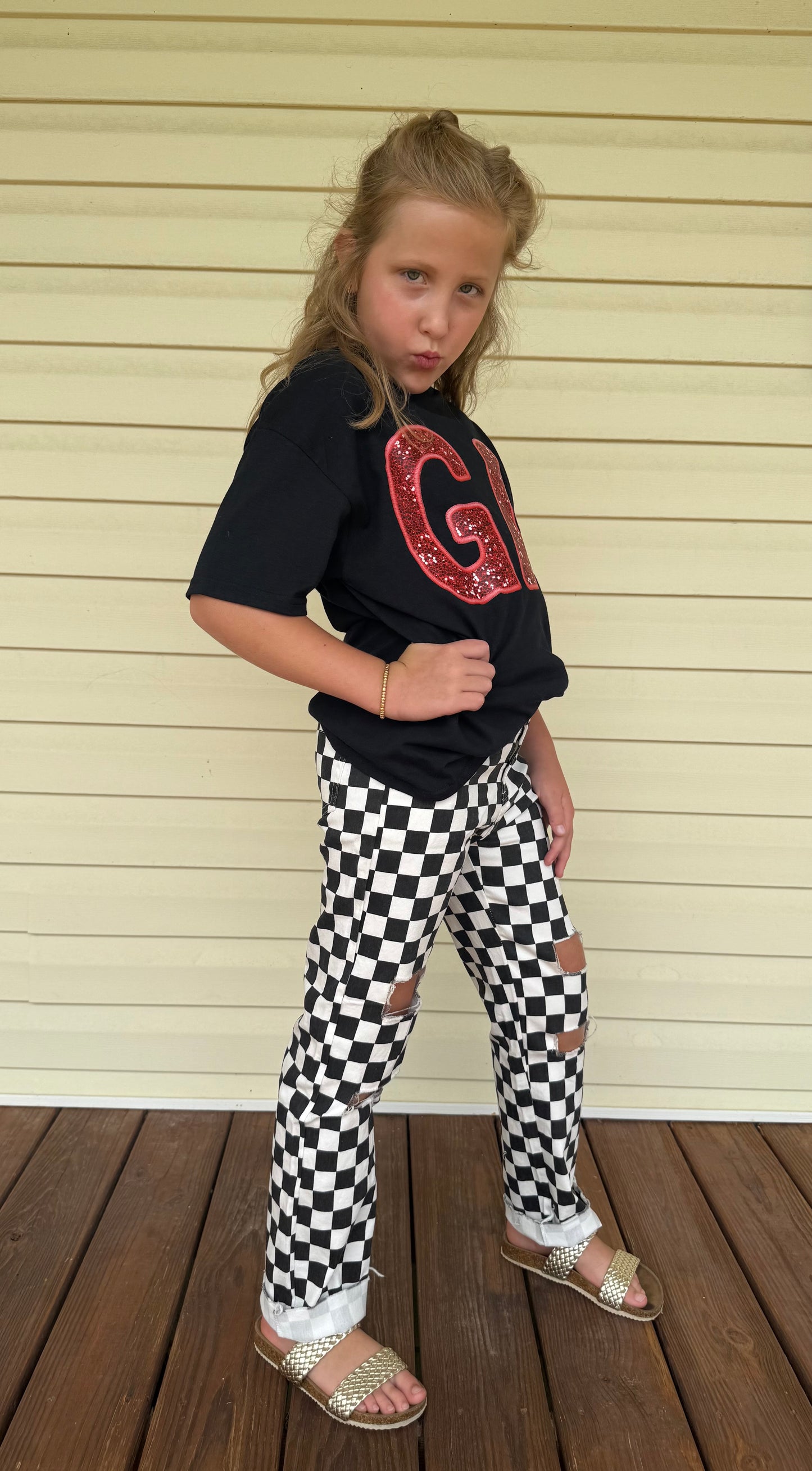 Checkered jeans denim boys girls