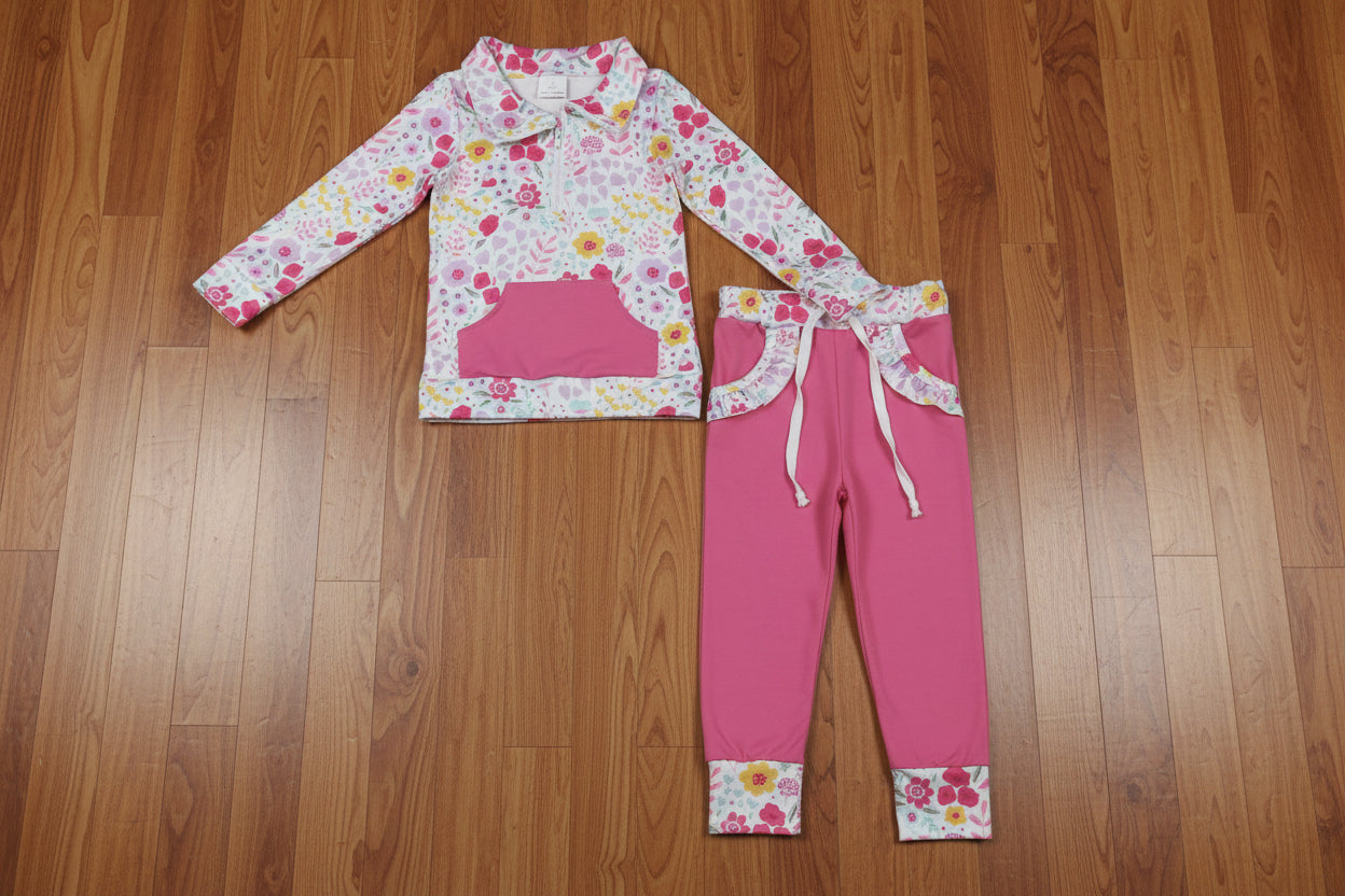 Pullover Ruffle pants set girls floral 3