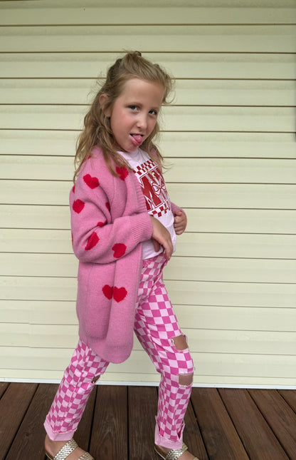 Checkered pink jeans girls
