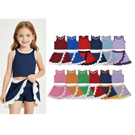 Navy and white scalloped set girls