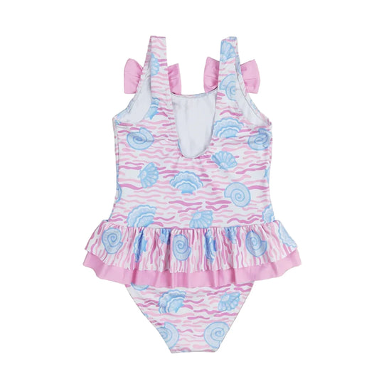 Girls pink sea shell swimsuit