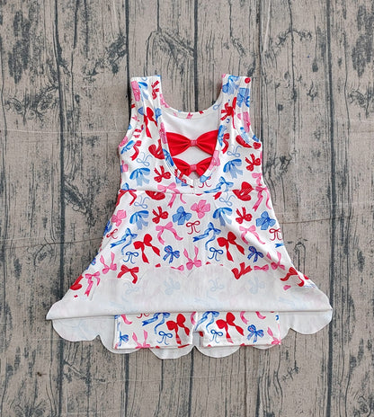 Red pink blue bow back athletic dress girls