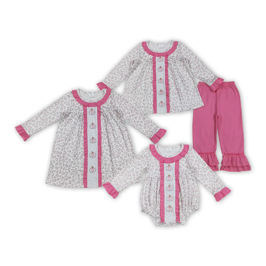 Fall pink pumpkin set, dress, romper girls