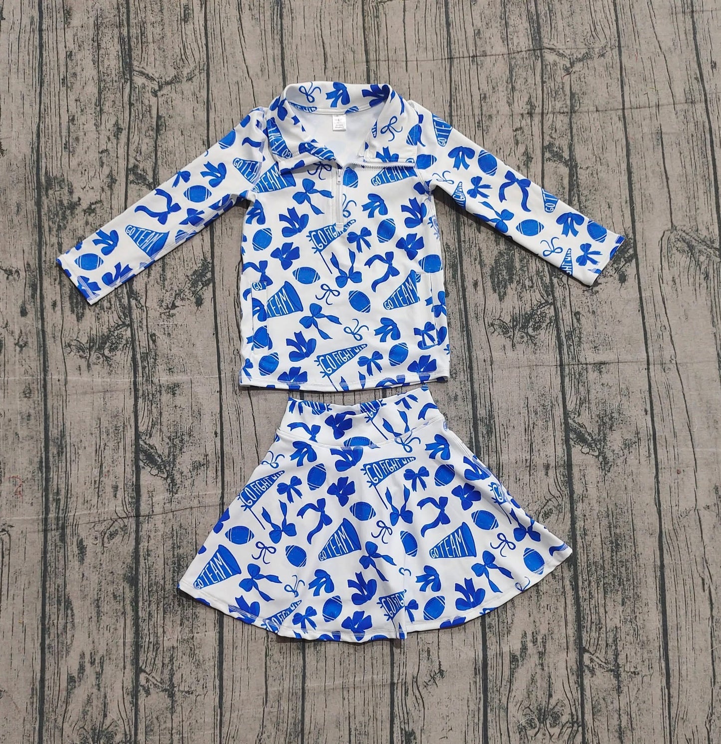 Blue pullover athletic skirt set girls