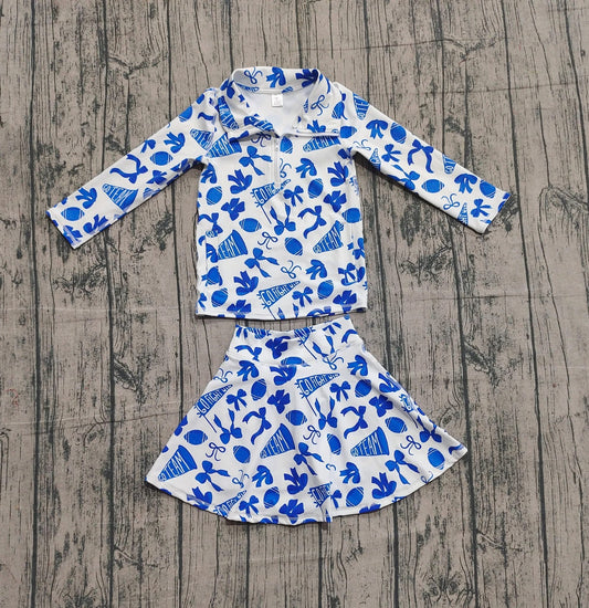Blue pullover athletic skirt set girls