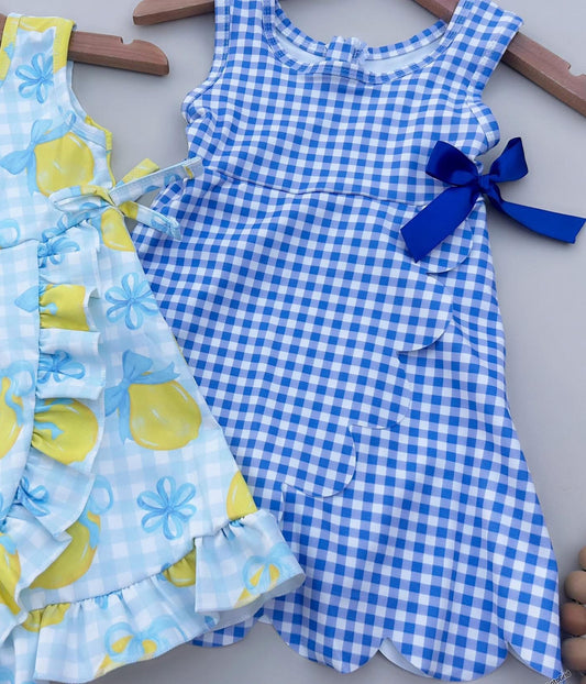 Blue gingham athletic dress girls