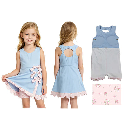 Blue floral bow dress girls