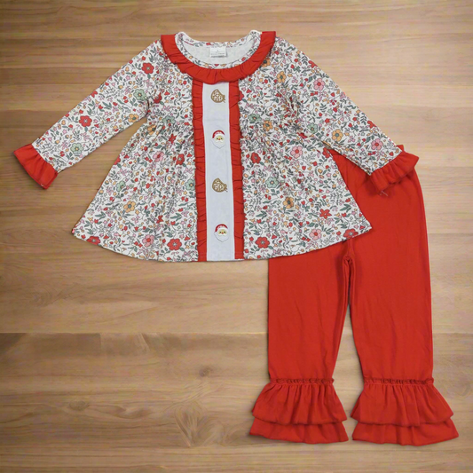 Girls Christmas floral set, Santa + cookies