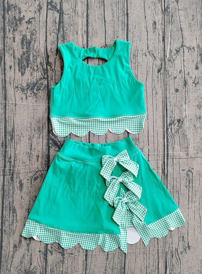 Green bow athletic skirt set girls