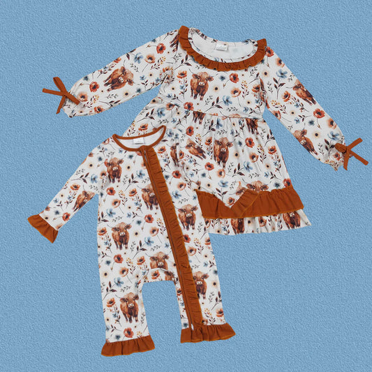 Fall cow highland girls dress, zip