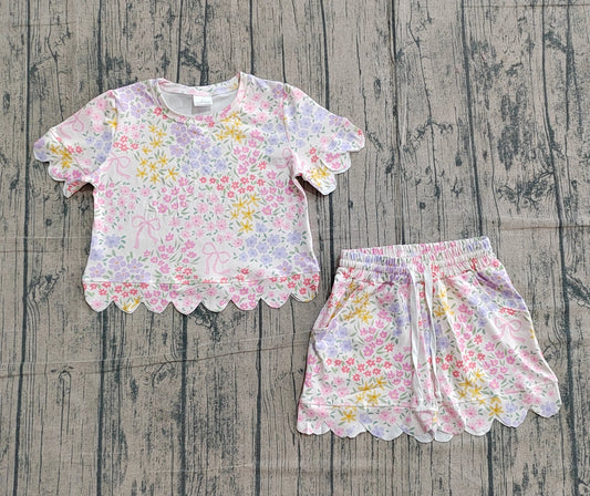 Floral and bows Scalloped set girls