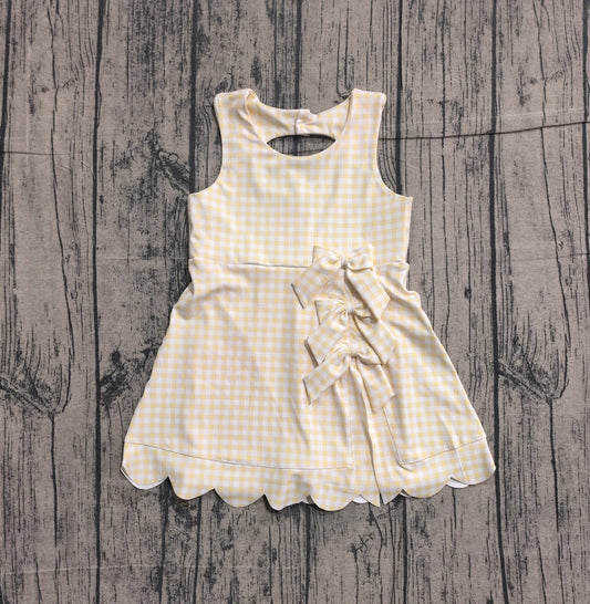 Yellow gingham bow athletic dress girls