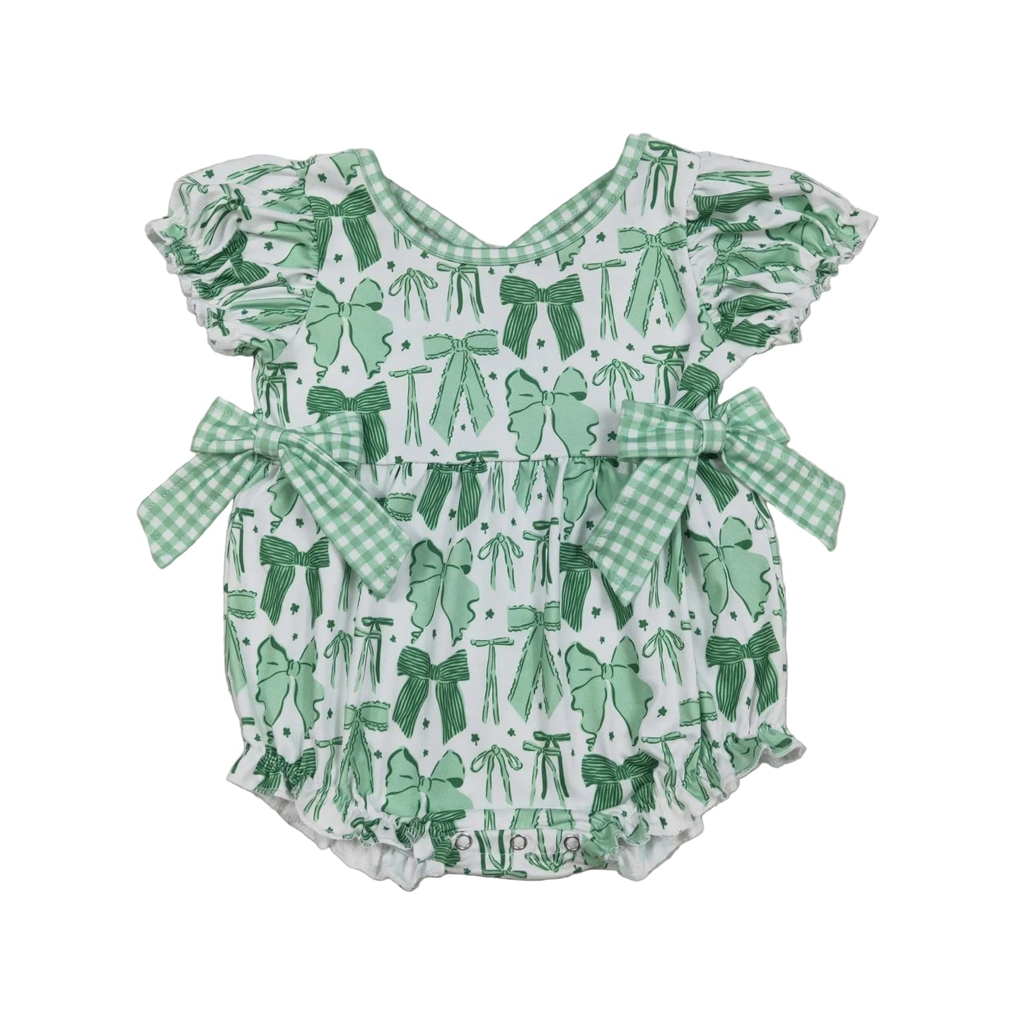 Green bows girls bubble romper