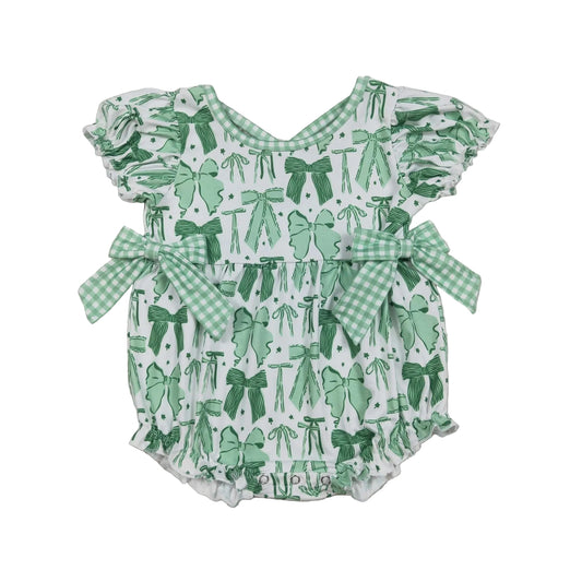 Green bows girls bubble romper