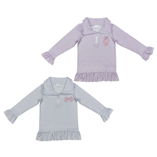 Fall girls winter pullovers embroidered bow/ribbon ballet shoes