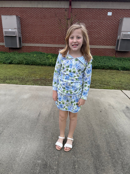 Fall Girls pullover floral skirt set