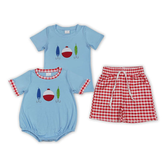 Fishing boys romper bubble set