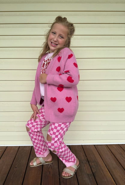 Checkered pink jeans girls