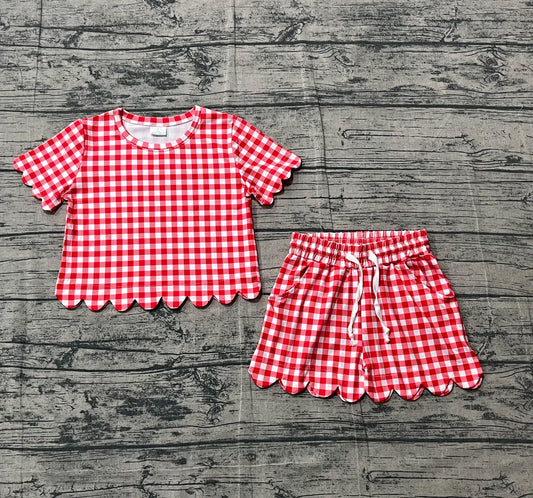 Scalloped set girls red gingham