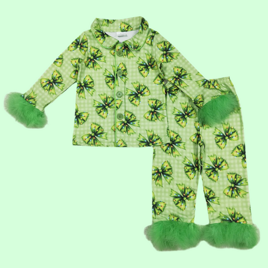 Girls Green or Pink Santa Sassy Christmas pajamas/ pjs/ loungewear