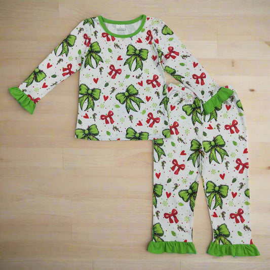 Girls pajamas pjs loungewear Christmas bows