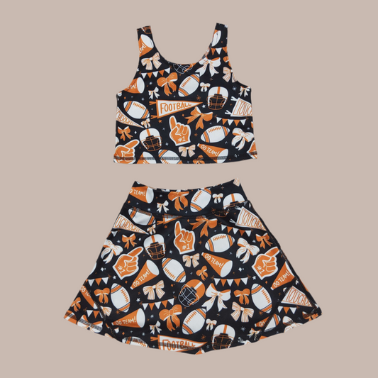 Orange and black skirt set girls athletic