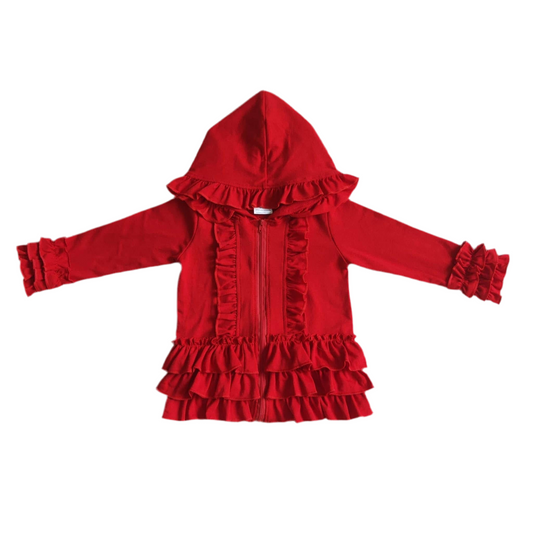 Ruffle jacket girls black red navy hot pink