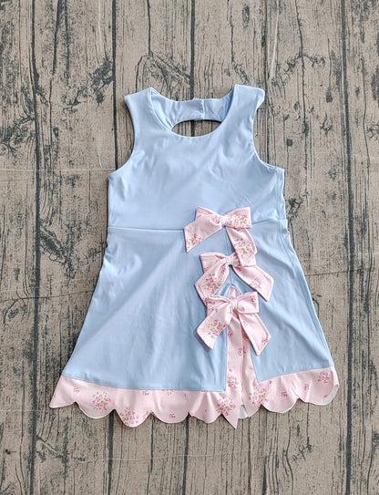 Blue and pink bow floral athletic dress girls