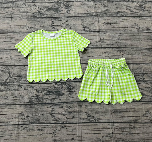 Scalloped set girls lime/green gingham