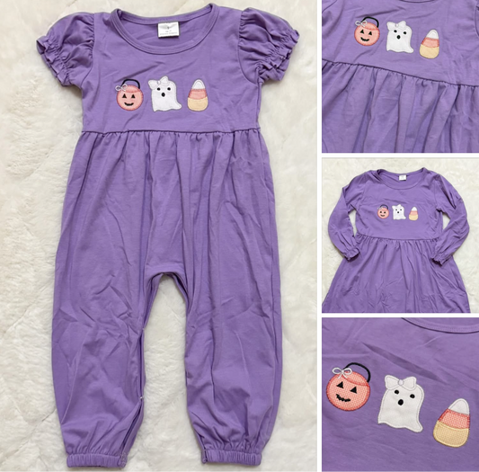 Purple Pumpkin ghost candy corn romper dress girls